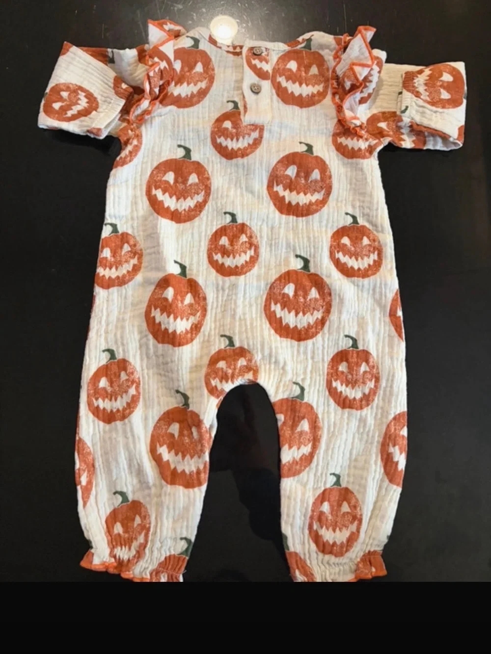 Mud Pie Jack-O-Lantern Print Romper Baby 3-6 M